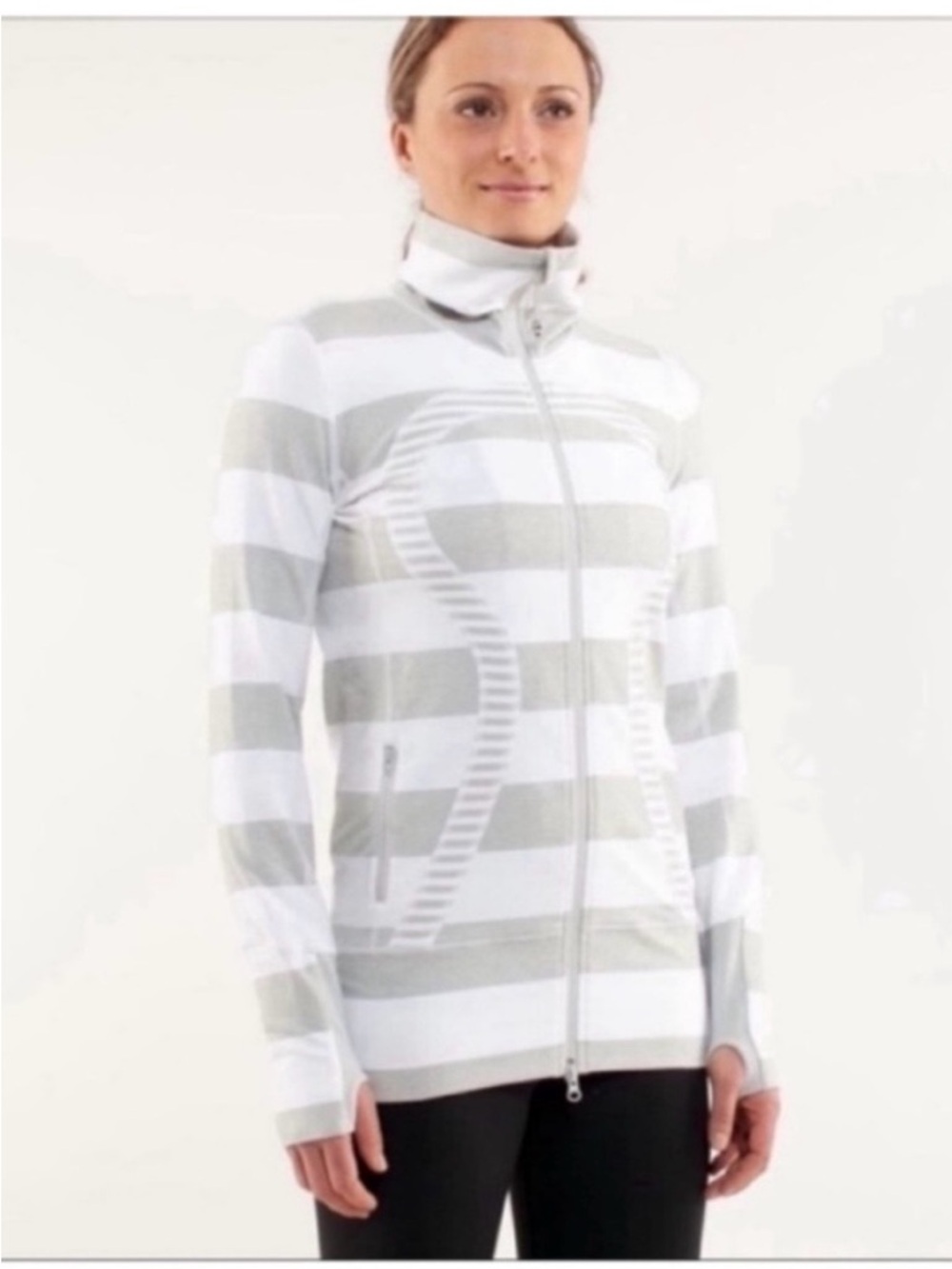 Lululemon Stride jacket white silver spoon wide multi stripe zip up